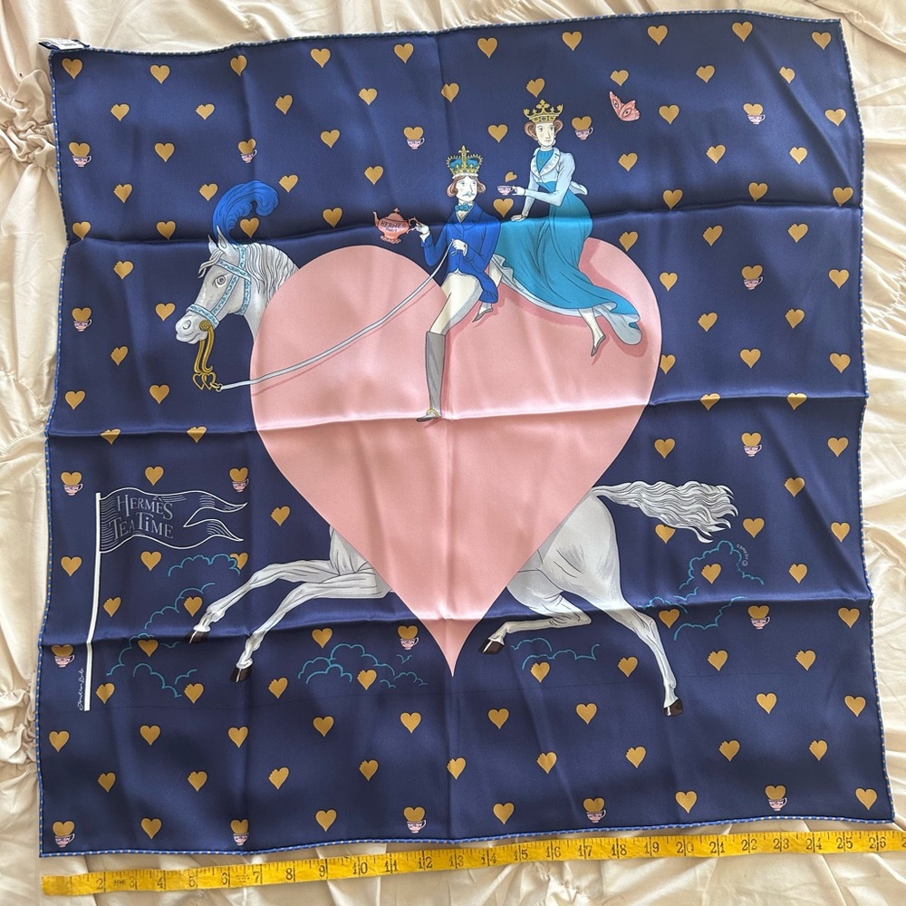 Hermes Navy and Pink Heart Motif Scarf